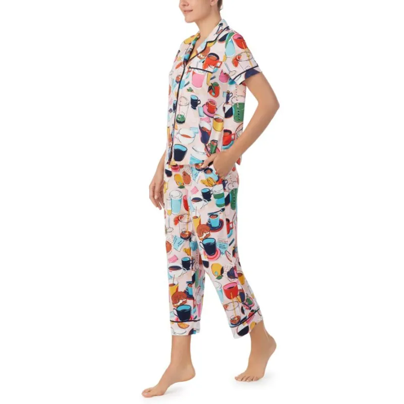Kate Spade Coffee Shop Jersey Cropped Pyjama in Multicolour-1