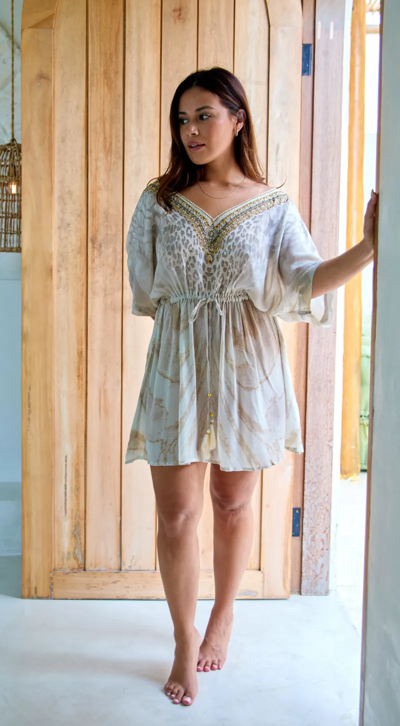 Guilty Beach Leopard Sand Kaftan in Neutral