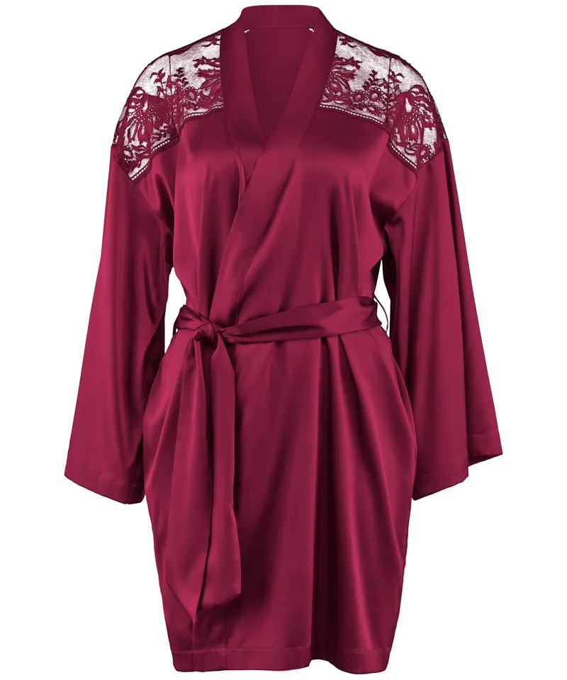 Aubade Midnight Whisper Silk Kimono in Crimison