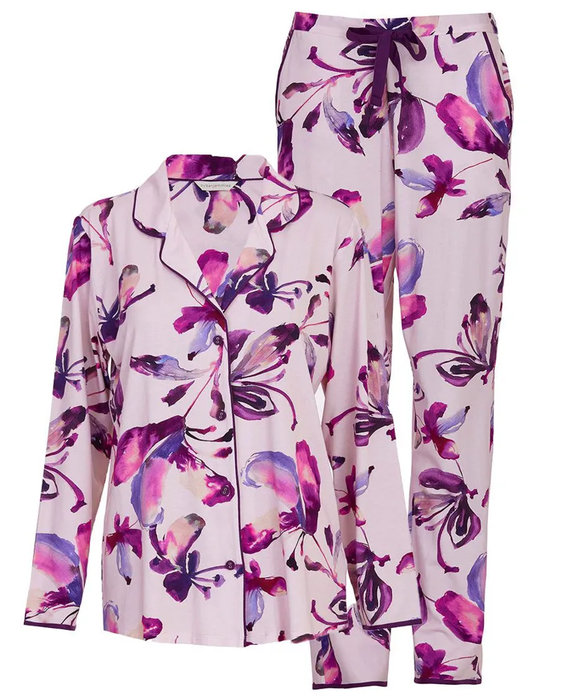 Cyberjammies Colette Jersey Long Sleeve Pyjama in Floral Pinks