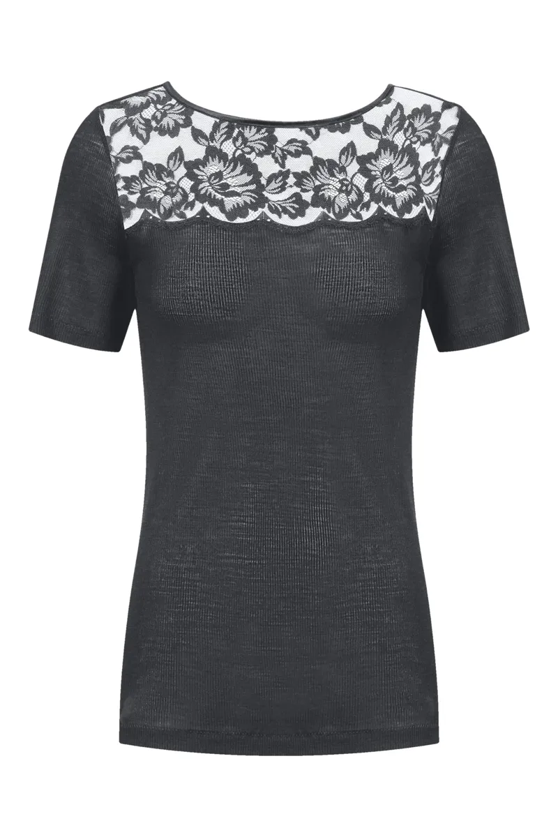 Mey Wool and Silk Short Sleeve T shirt in Thunder Grey