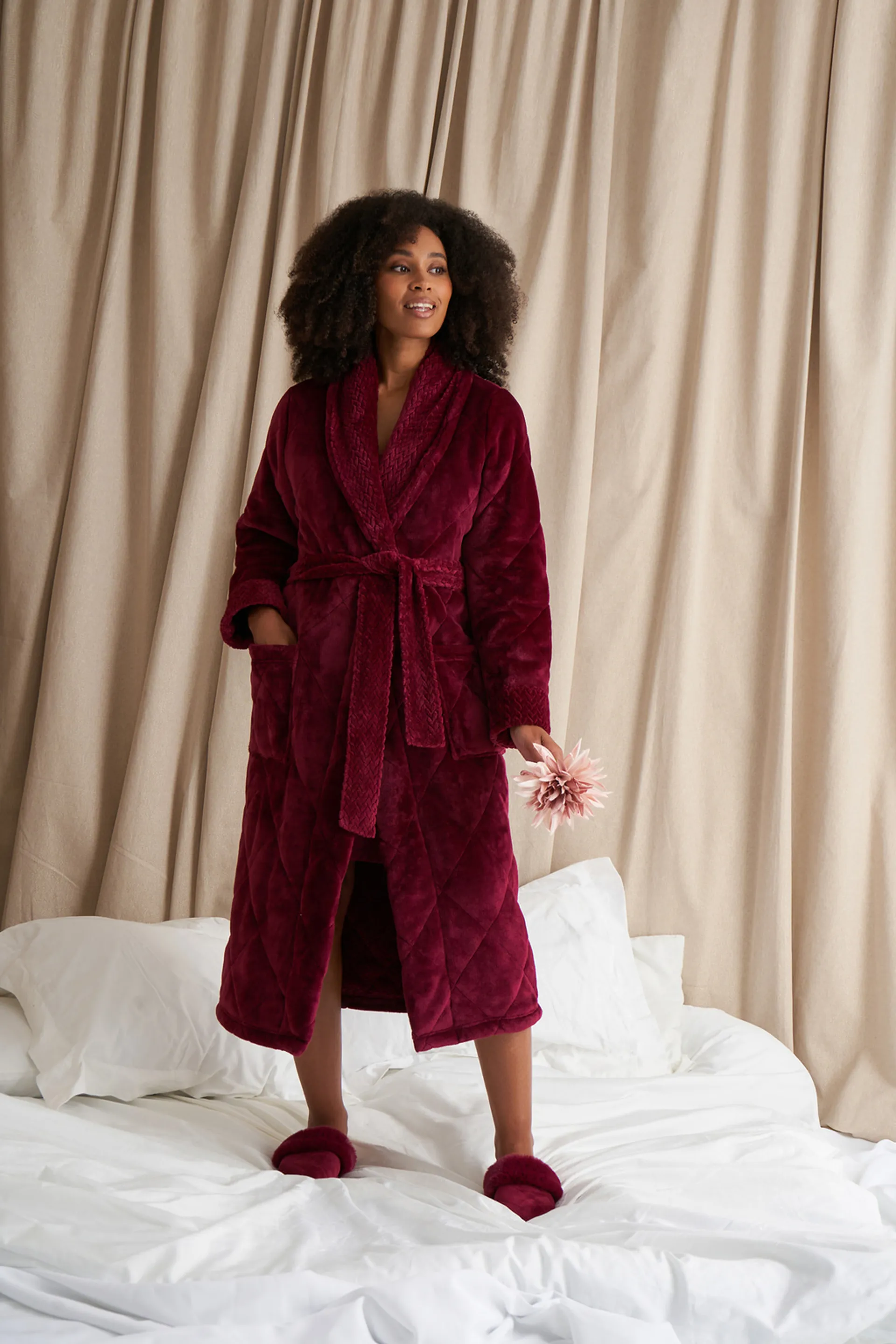knee length dresses for ladies Quilted Block Printed Dressing Gowns – CosyBuddha main image 0